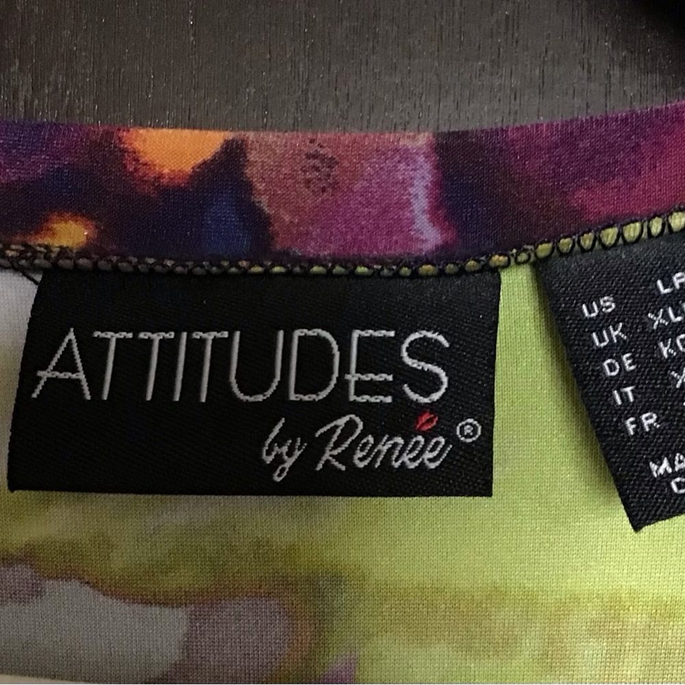 Attitudes by Renee Yellow, Purple and Orange Abstract Midi Dress with pockets. - Picture 2 of 4